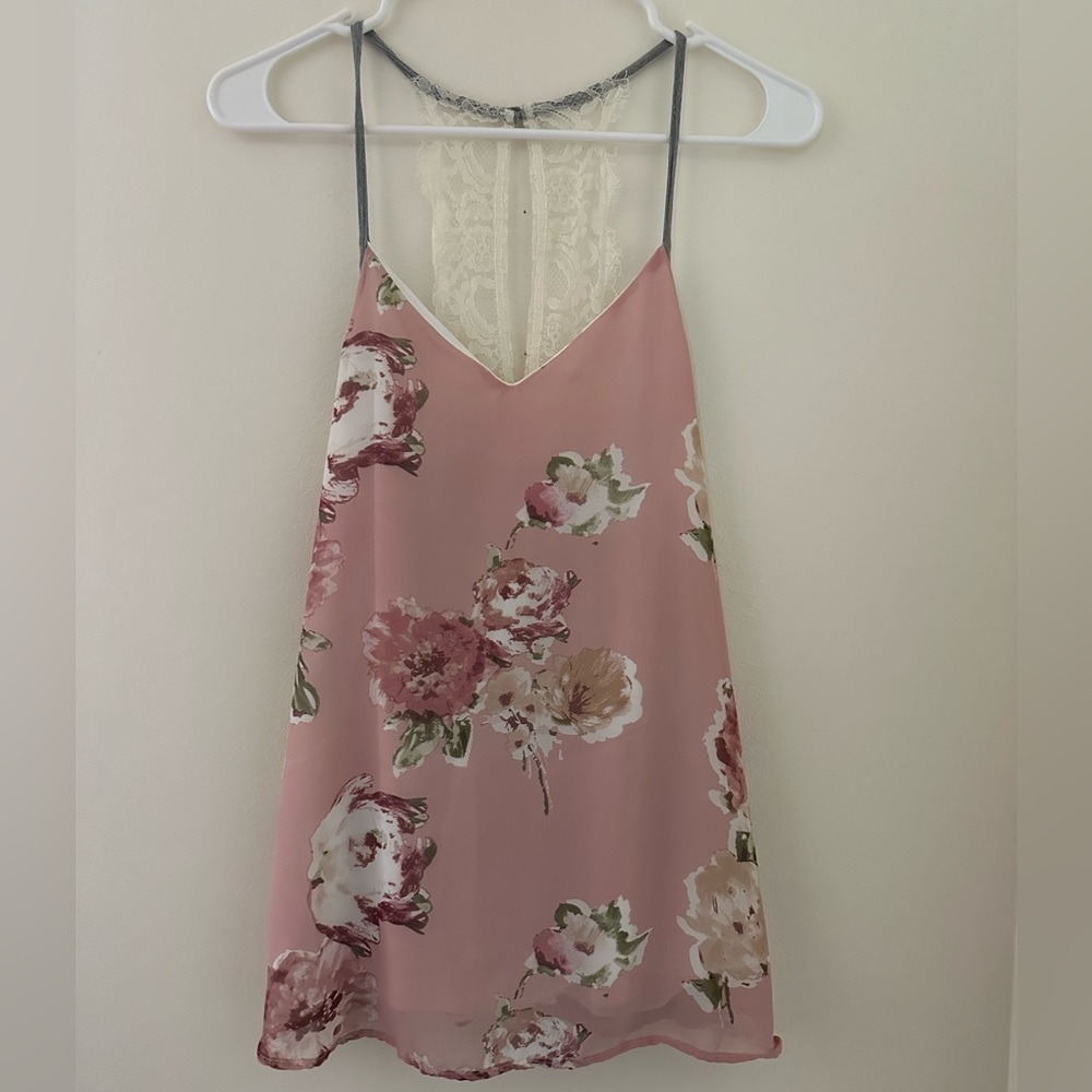 Pink Floral Tank Top Blouse